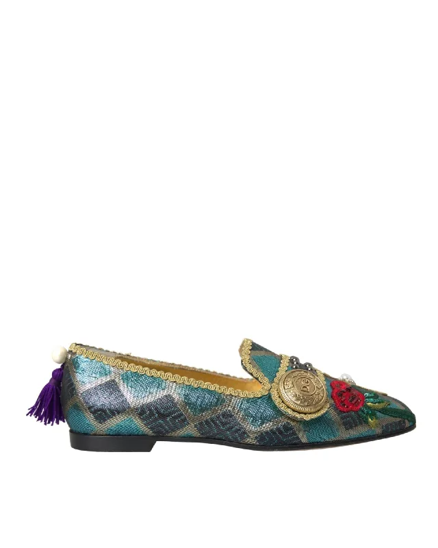 Dolce & Gabbana  Floral Brocade Ballerinas - Blue