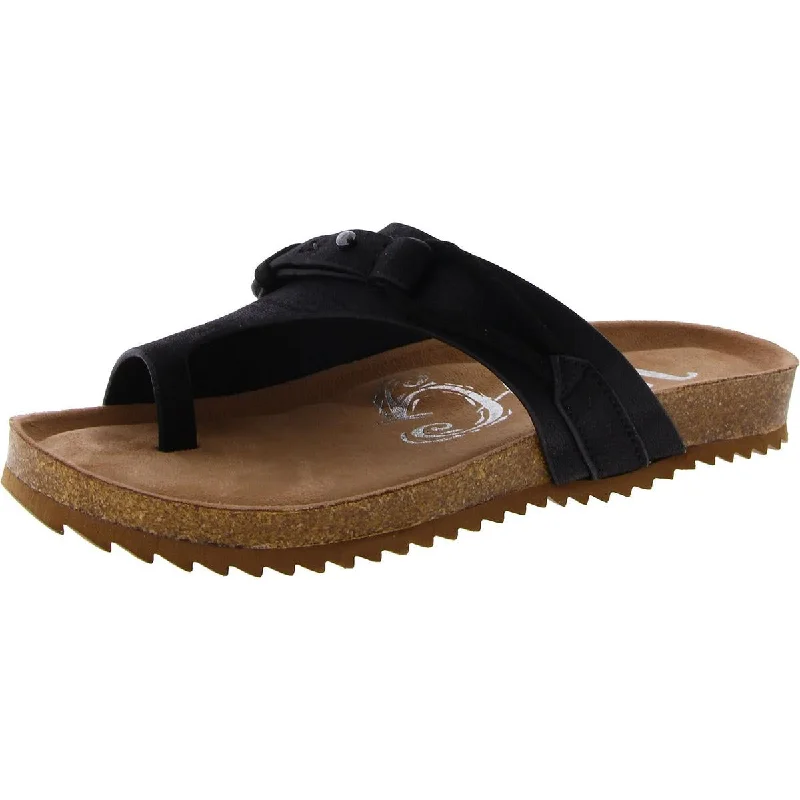 Comfortable Walking Shoes By The Sea Womens Faux Leather Toe Loop Slide Sandals