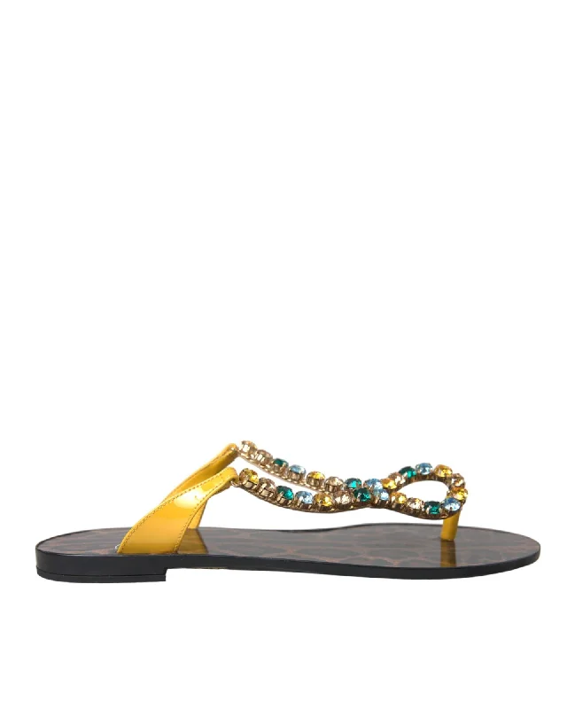 Dolce & Gabbana  Womens Thong FlipFlops with Jeweled Embellishment - Yellow