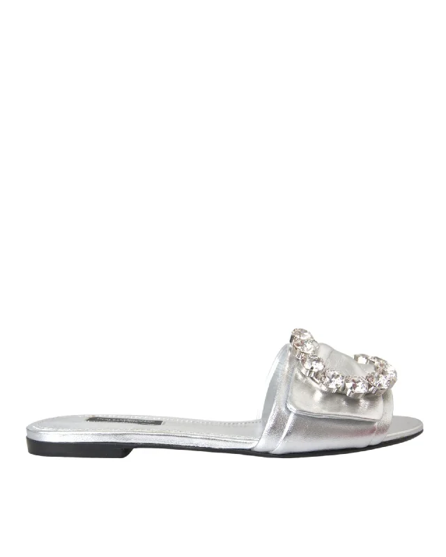 Dolce & Gabbana  Crystal Buckle Slides - Silver