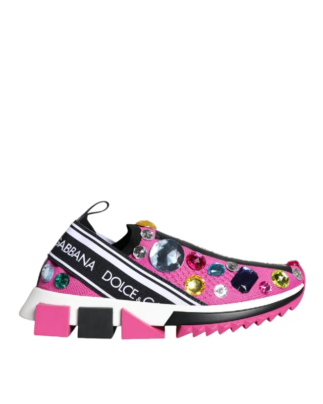 Fashion Forward Dolce & Gabbana  Portofino Slip-On Sneakers with Rhinestones - Pink