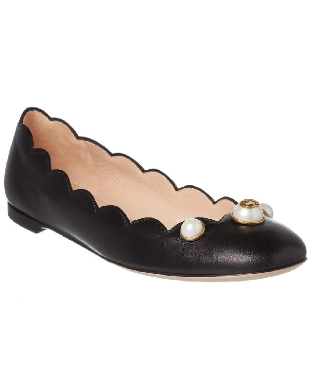 Gucci Willow Scalloped Leather Ballet Flat