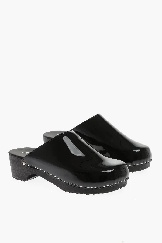 Trend Leading Collection Figure Decorative Wood Sole Patent Leather Mules 36 Shoes EU Trend Leading Collection Figure Decorative Wood Sole Patent Leather Mules 36 Shoes EU