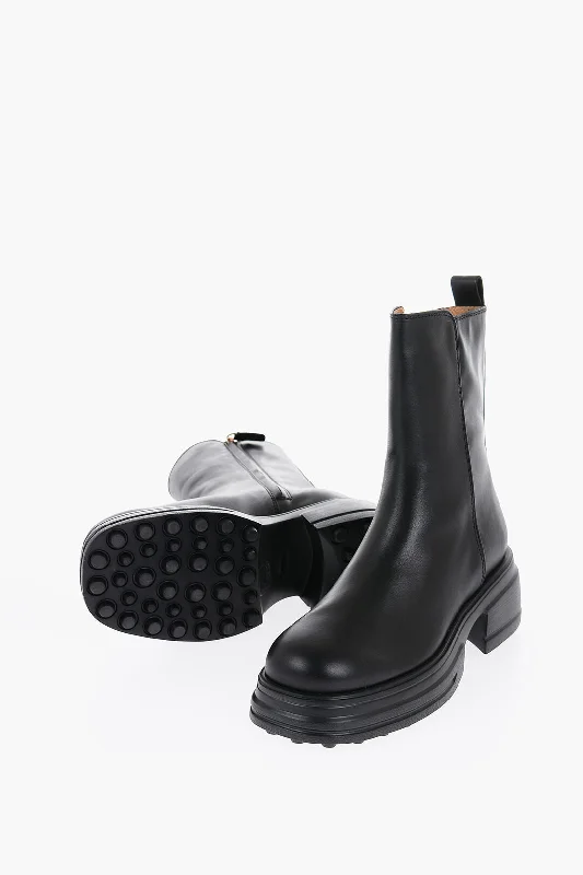Women's Sleek Dress Shoes Tod's Solid Color Leather Booties with Heel 6,5cm 40 Shoes EU Women's Sleek Dress Shoes Tod's Solid Color Leather Booties with Heel 6,5cm 40 Shoes EU