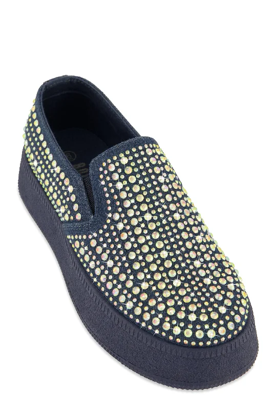 Bold Fashion Rhinestone Slip On Platform Sneakers