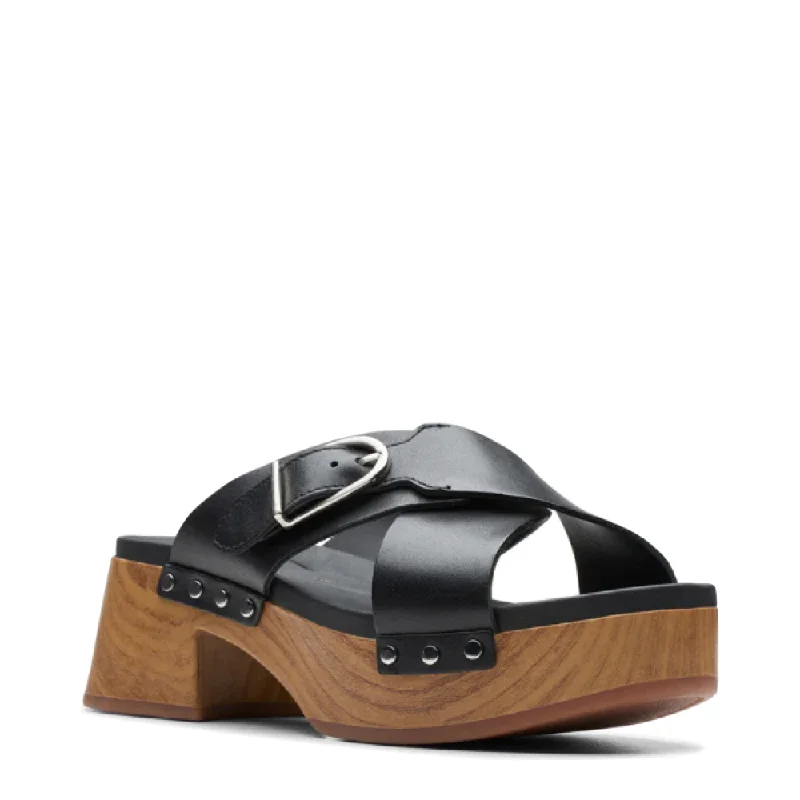 You'll Love Us Because Clarks Women's Sivanne Walk Heeled Slide Sandal in Black