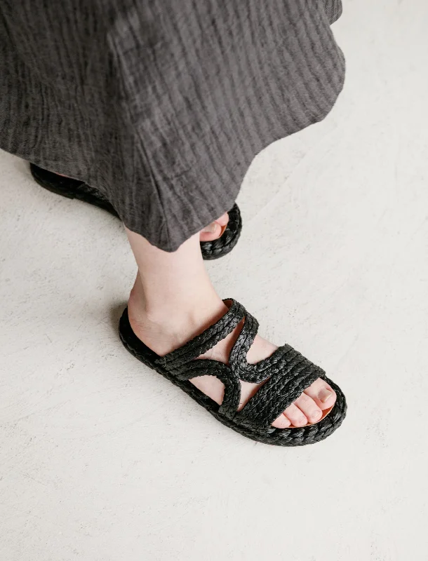 Affordable Trendy Fashion Aura Raffia Sandal Black
