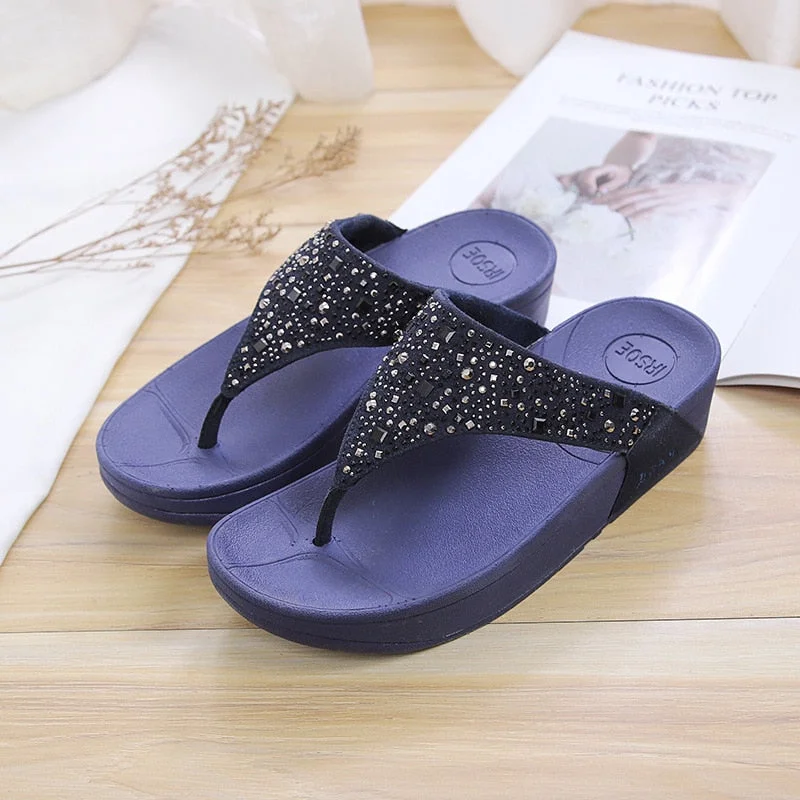 Comfortable Shoes Promotion Deep Blue Summer Crystal Diamond Gem Flat Slippers for Women Comfortable Shoes Promotion Deep Blue Summer Crystal Diamond Gem Flat Slippers for Women