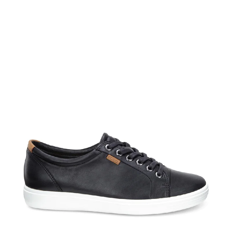 Comfortable Walking Shoes Ecco Women's Soft 7 Leather Lace Sneaker in Black