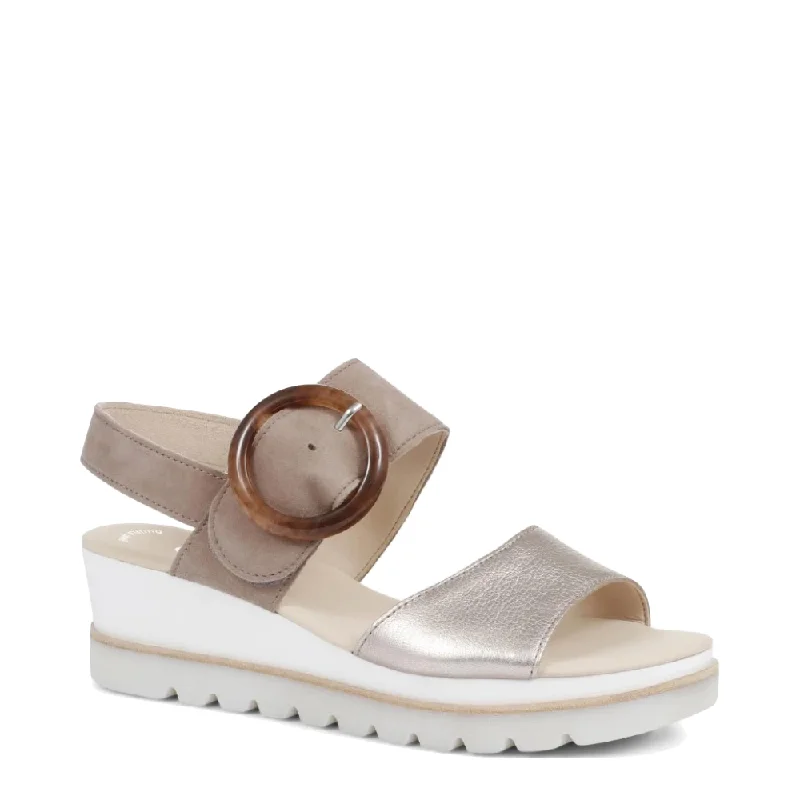 Chic Style, Always In Vogue Gabor Women's Slingback Platform Wedge Sandal in Puder/Rabbit Beige/Metallic