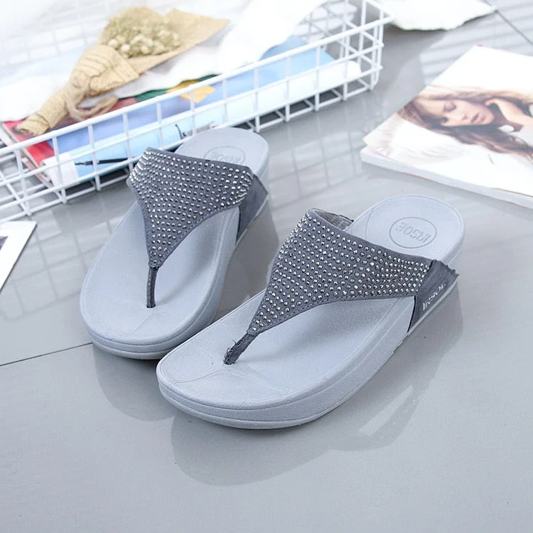 Clearance Event Gray Leisure Style Solid Pattern Flat Flip-Flop Slippers for Women
