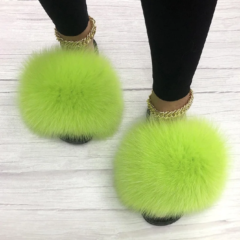 Non-Slip Shoes Sale Green Summer Indoor Fox Big Fur Fluffy House Slippers for Women Non-Slip Shoes Sale Green Summer Indoor Fox Big Fur Fluffy House Slippers for Women