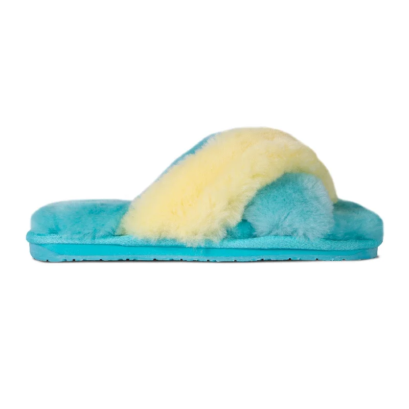 Luxury Formal Shoes Deals Ladies Duo-Tone Emma Sheepskin Slipper Blue/Yellow