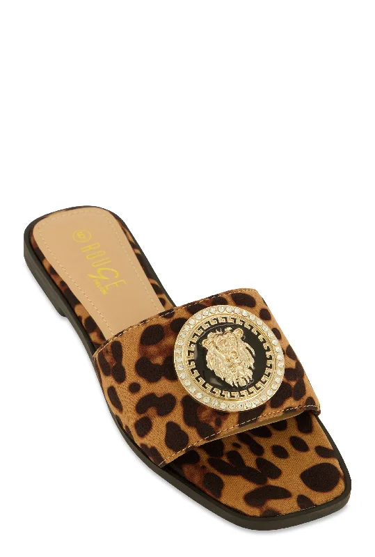 Easy Elegance Sales Lion Pendant Slide Sandals