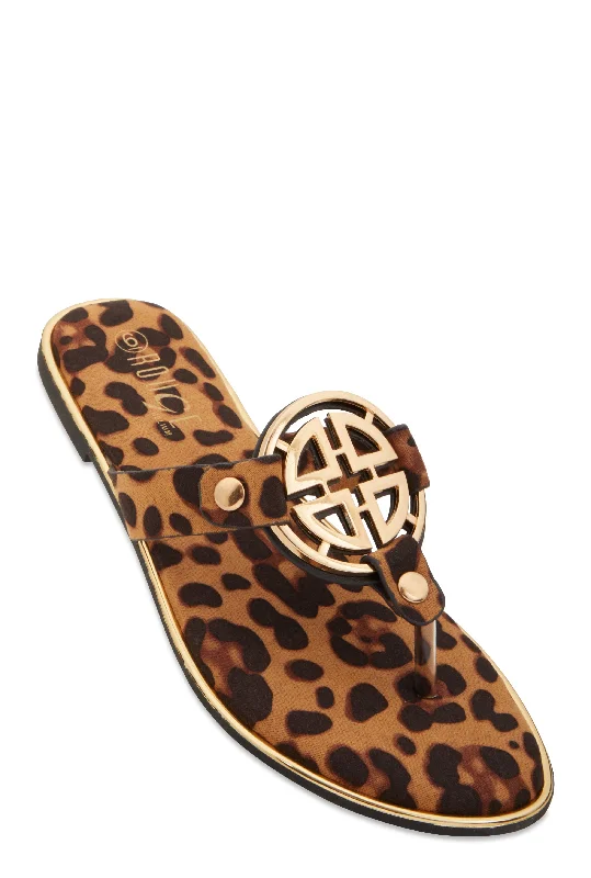 Polished Style Deals Metallic Geometric Pendant Thong Slide Sandals