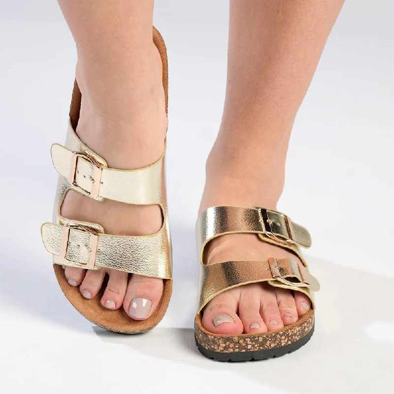 Madison 2 Buckle Comfort BF Sandals - Gold