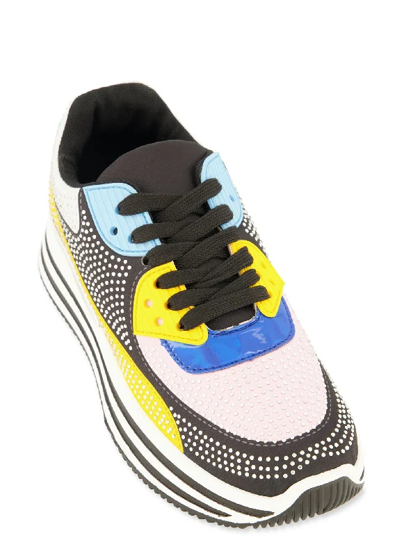 Stylish Savings Color Block Rhinestone Platform Sneakers
