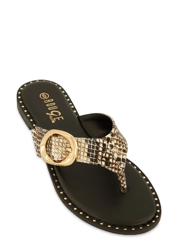 Relaxed Style Deals Buckle Detail Thong Slide Sandals