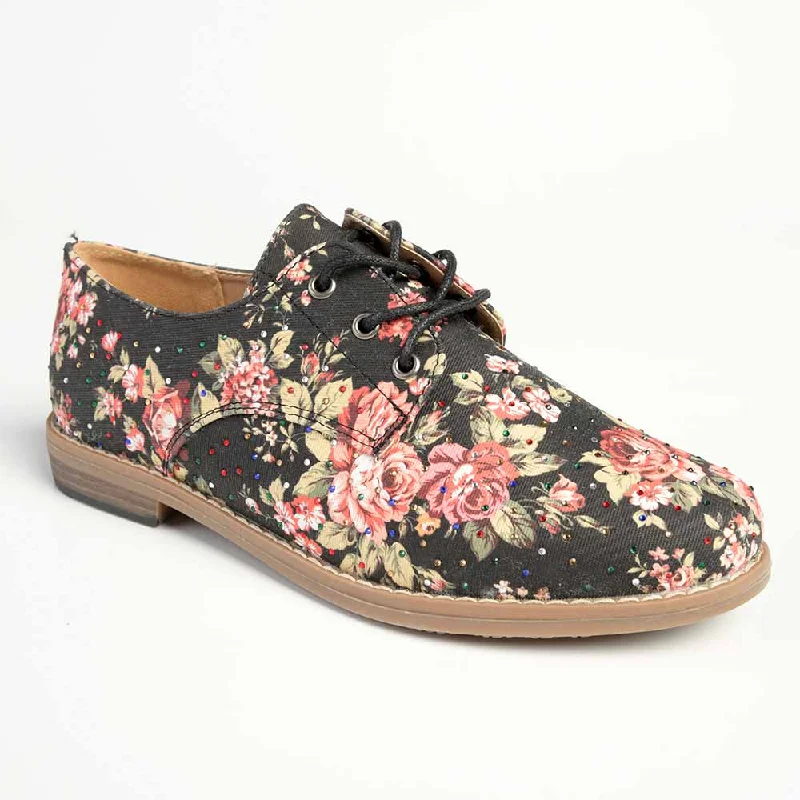 Soft Style by Hush Puppies Tywin Diamante Floral Shoe- Charcoal Floral