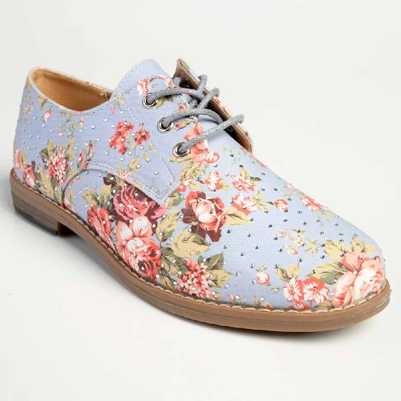 Soft Style by Hush Puppies Tywin Diamante Floral Shoe- Light Denim/Floral