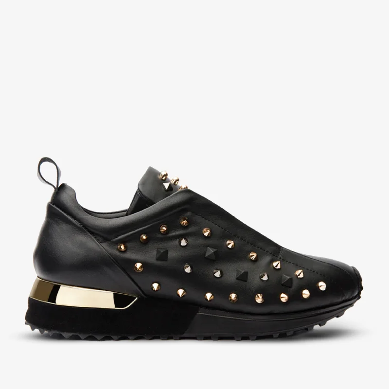 Ultra-Soft Flats Deal The Infanta Black Spike Leather Women Sneaker Limited Edition