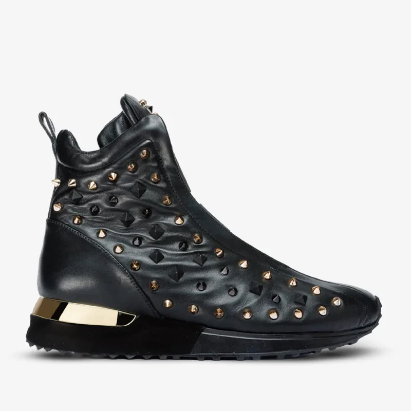 Modern Casual Shoes The Infanta High-Top Black Spike Leather Women Sneaker Limited Edition