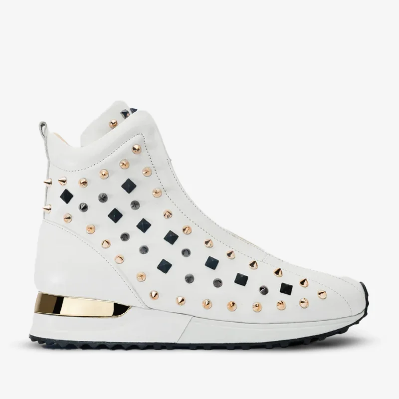 Versatile Fashion Shoes The Infanta High-Top White Spike Leather Women Sneaker Limited Edition