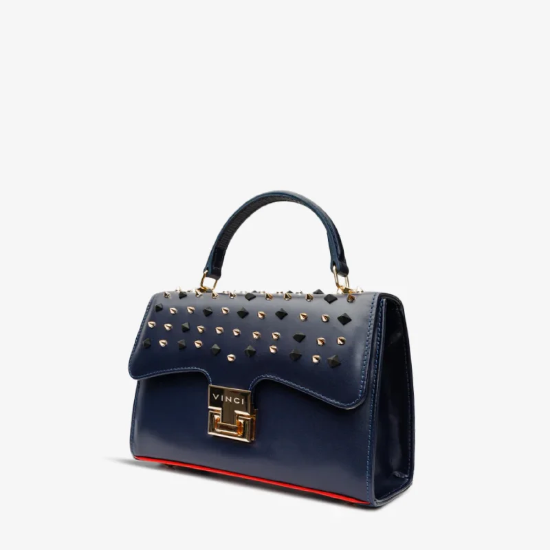 Luxury Shoes Clearance The Infanta Navy Blue Spike Leather Handbag