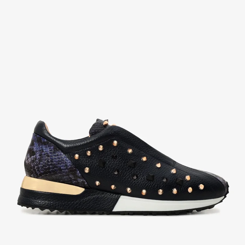 Limited-Time Shoe Deals The Infanta Navy Spike Leather Women Sneaker Limited Edition