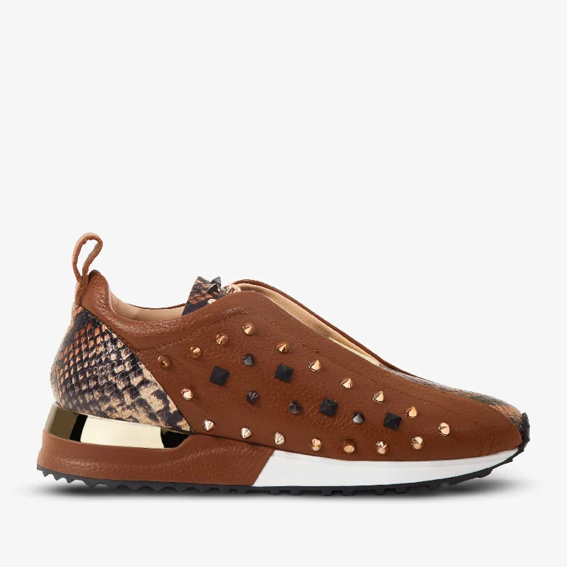 Trendy Women's Shoes The Infanta Tan  Spike Leather Women Sneaker Limited Edition