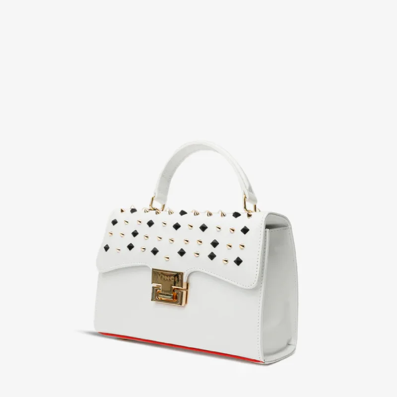Affordable Women's Shoes The Infanta White Spike Leather Handbag
