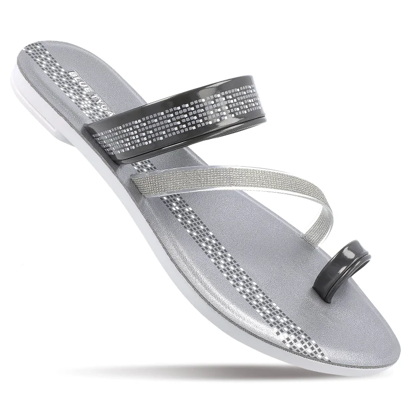 Fashion Forward Femininity Blue Tyga Womens Cross Strap Slide Sandals  - BT2303 Grey