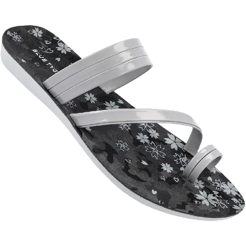 Comfort Meets Fashion Blue Tyga Womens Cross Strap Slide Sandals  - BT2304 Grey Black