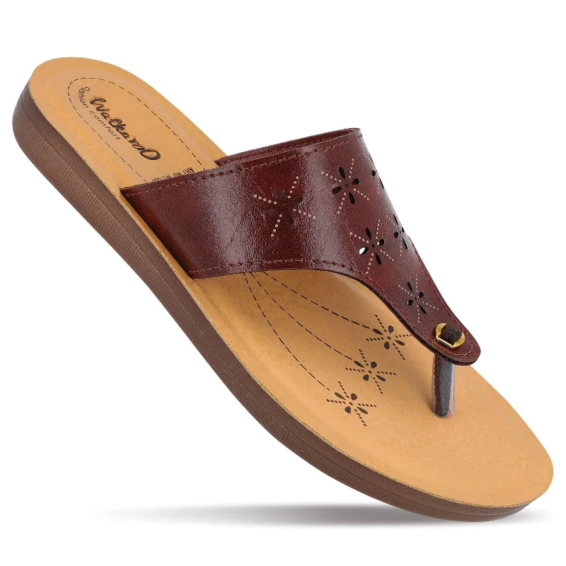 Trendy Flats Sale Walkaroo Womens Solid Thong Sandal  - WL7084 Brown