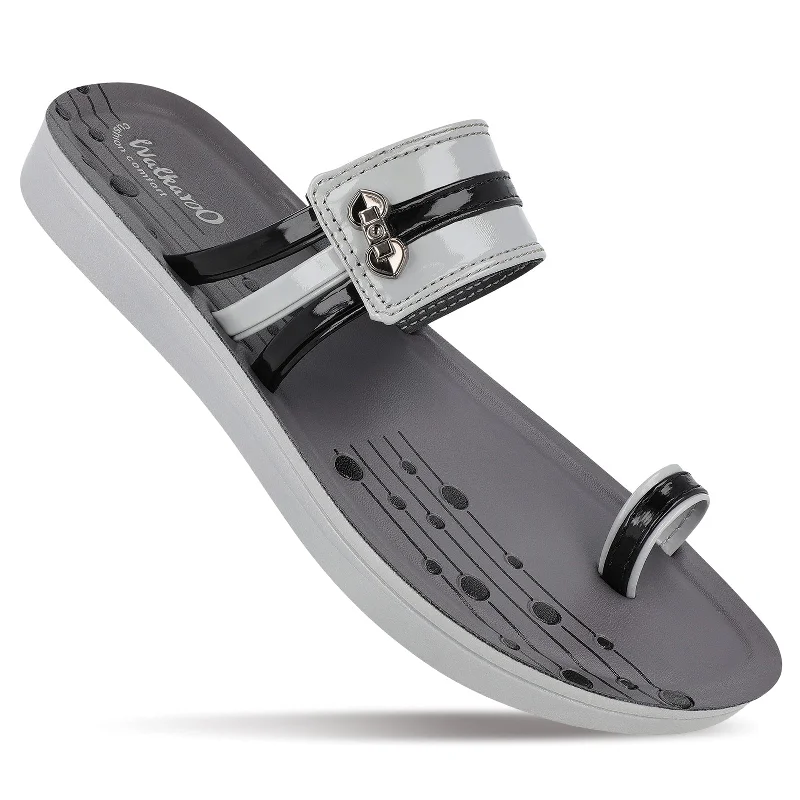 Statement Boots Offer Walkaroo Womens Toe Ring Slide Sandals  - WL7415 Black Grey