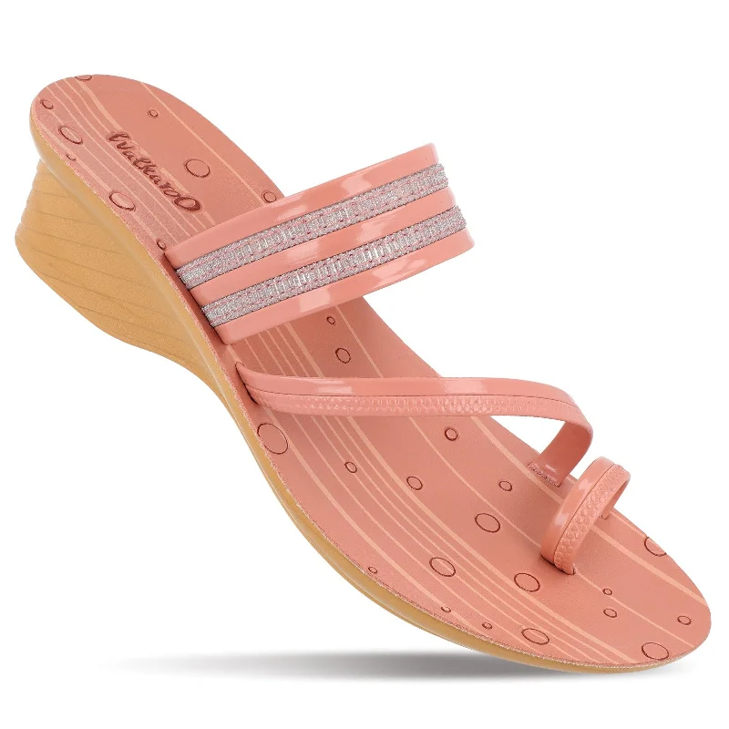 Comfortable Formal Shoes Walkaroo Womens Toe-Ring Slide Sandal  - WL7420 Peach
