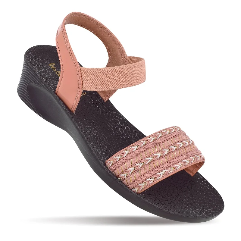 Comfortable Stretchy Shoes Walkaroo Womens Ankle Strap Heel Sandal  - WL7795 Peach