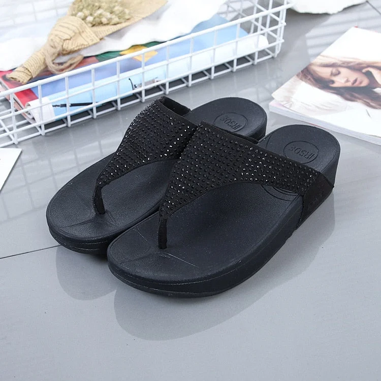 Durable Dress Shoes Promotion Women's Black Summer Fashion Crystal Diamond Gem Flat Slippers Durable Dress Shoes Promotion Women's Black Summer Fashion Crystal Diamond Gem Flat Slippers