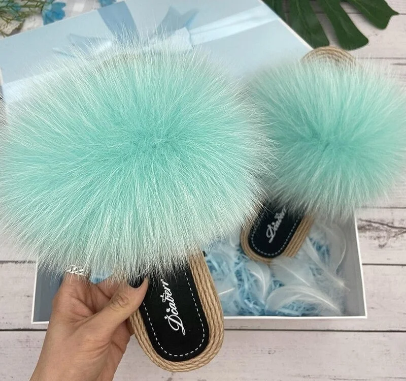 Trend Leading Collection Women's Blue Green Real Fur Synthetic Straw Natural Fox Flip Flop Flat Sandals Trend Leading Collection Women's Blue Green Real Fur Synthetic Straw Natural Fox Flip Flop Flat Sandals