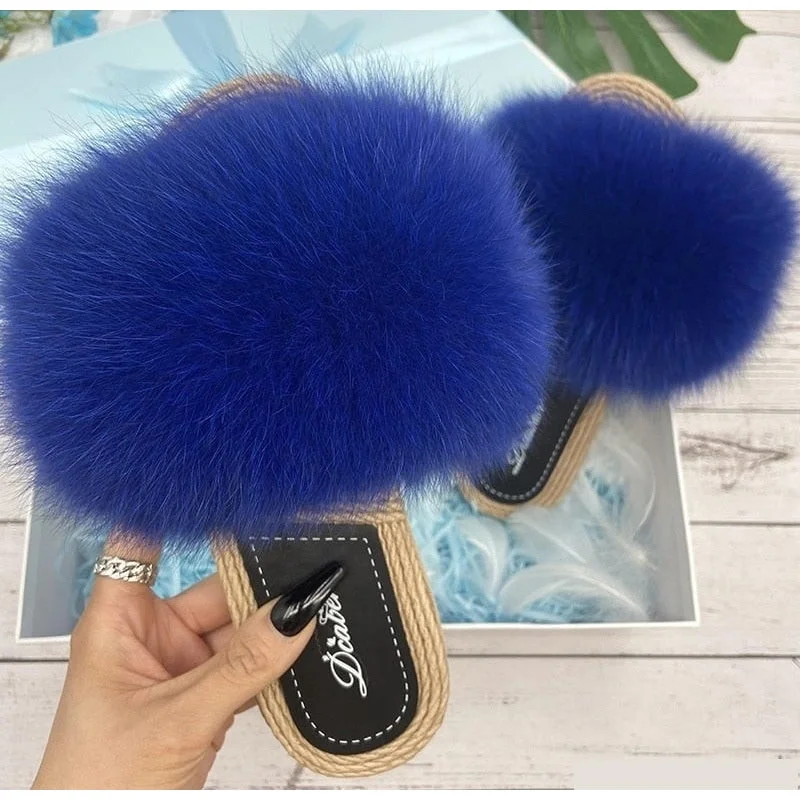 Stylish Shoe Discounts Women's Blue Real Fur Synthetic Straw Natural Fox Flip Flops Flat Sandals Stylish Shoe Discounts Women's Blue Real Fur Synthetic Straw Natural Fox Flip Flops Flat Sandals