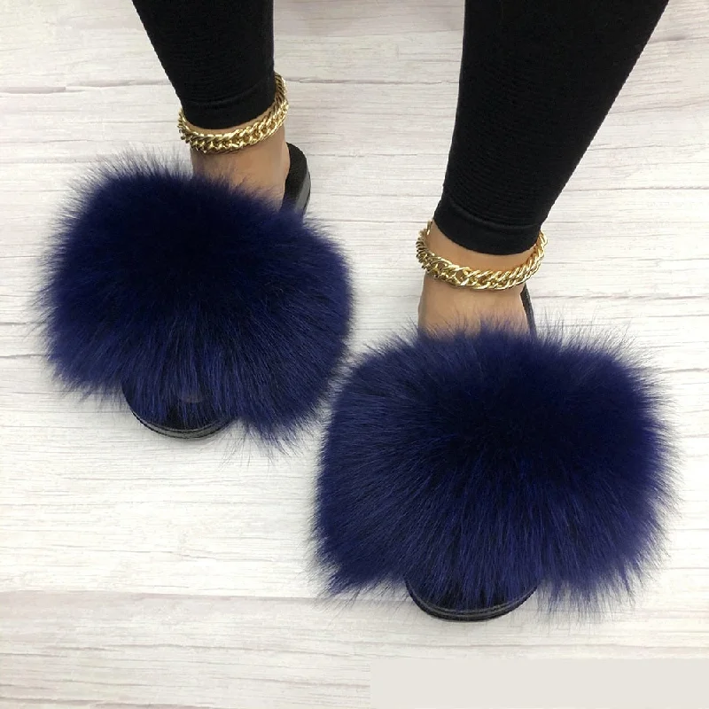 Fashion-Forward Women's Shoes Women's Blue Summer Sexy Slides Fox Big Fur Fluffy House Slippers Fashion-Forward Women's Shoes Women's Blue Summer Sexy Slides Fox Big Fur Fluffy House Slippers
