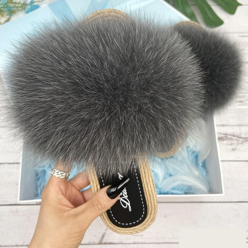 Vintage-Inspired Shoes Deal Women's Fashion Gray Color Natural Raccoon Fur Flip Flop Flat House Slippers Vintage-Inspired Shoes Deal Women's Fashion Gray Color Natural Raccoon Fur Flip Flop Flat House Slippers