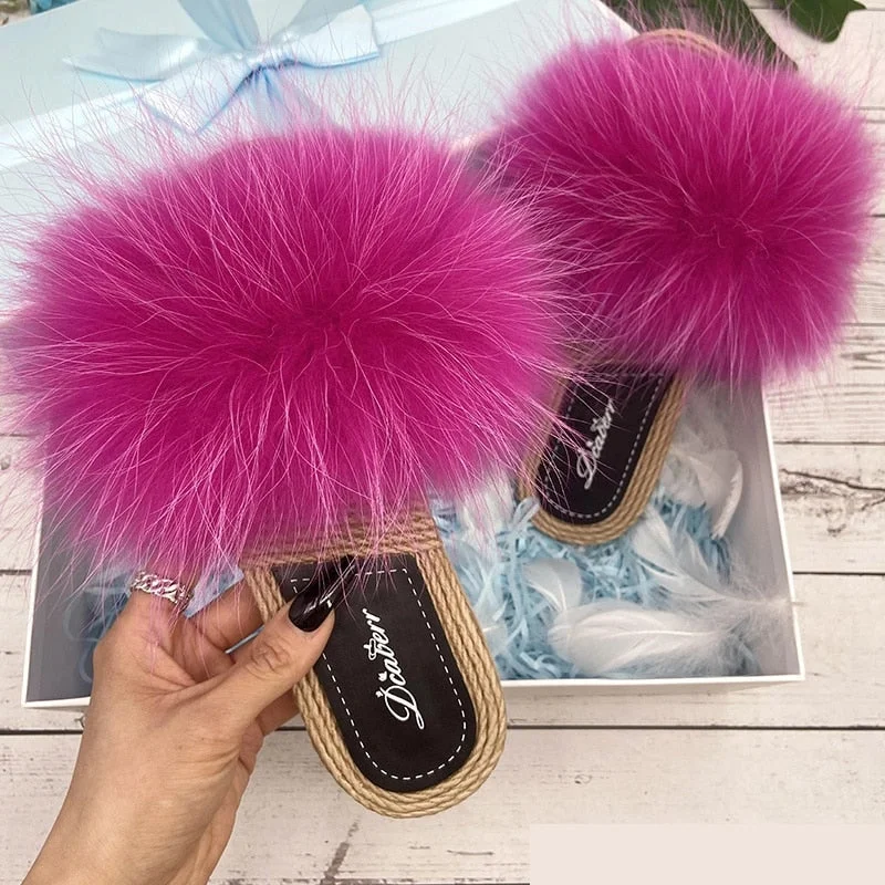 Unleash Your Trendy Side Women's Fashion Natural Fox Fur Flip Flop Beach Slides Flat Slippers Unleash Your Trendy Side Women's Fashion Natural Fox Fur Flip Flop Beach Slides Flat Slippers