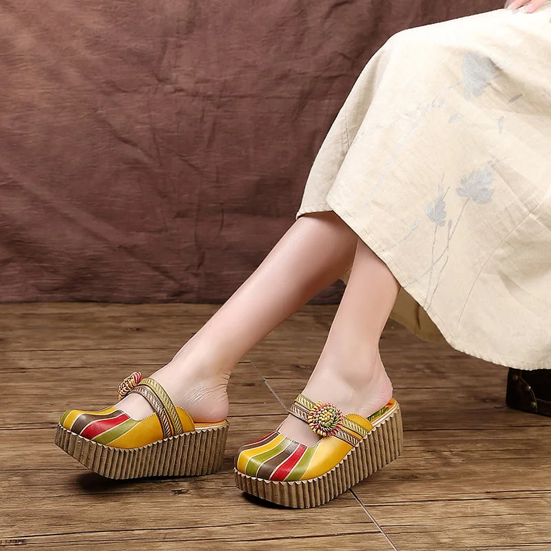 Everyday Shoes Promotion Women's Handmade Flower Slides Cover Toes Thick Heel Platform Slippers Everyday Shoes Promotion Women's Handmade Flower Slides Cover Toes Thick Heel Platform Slippers