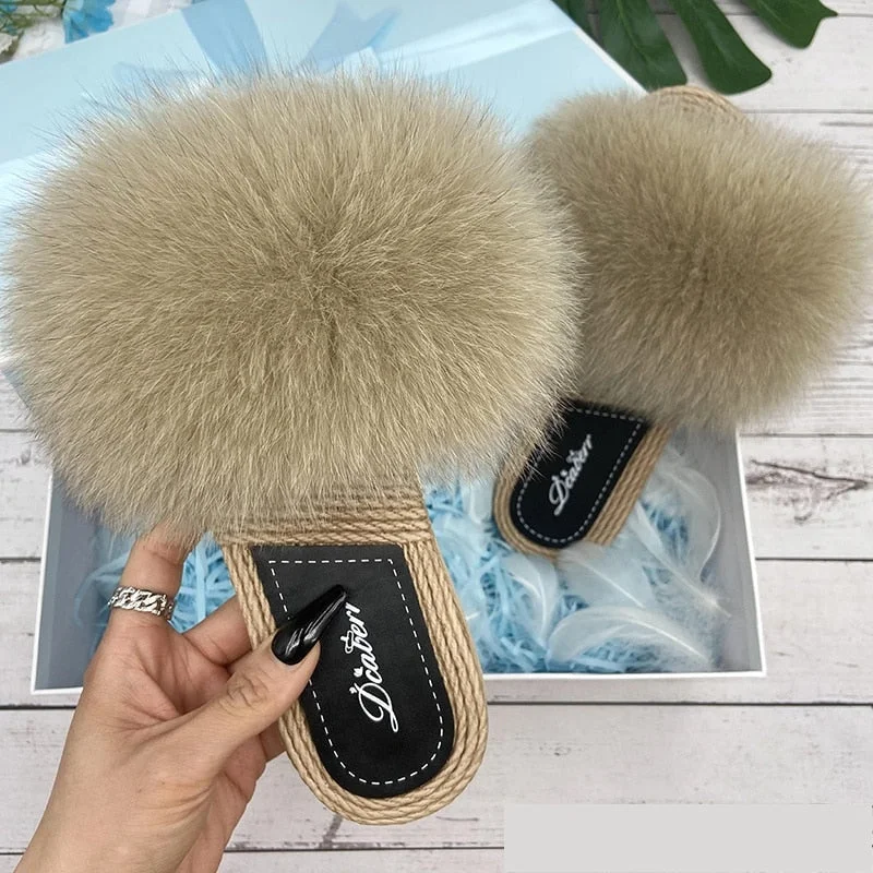 Elegant Evening Shoes Deal Women's Luxury Designer Natural Fox Fur Flip Flops Flats House Slippers Elegant Evening Shoes Deal Women's Luxury Designer Natural Fox Fur Flip Flops Flats House Slippers