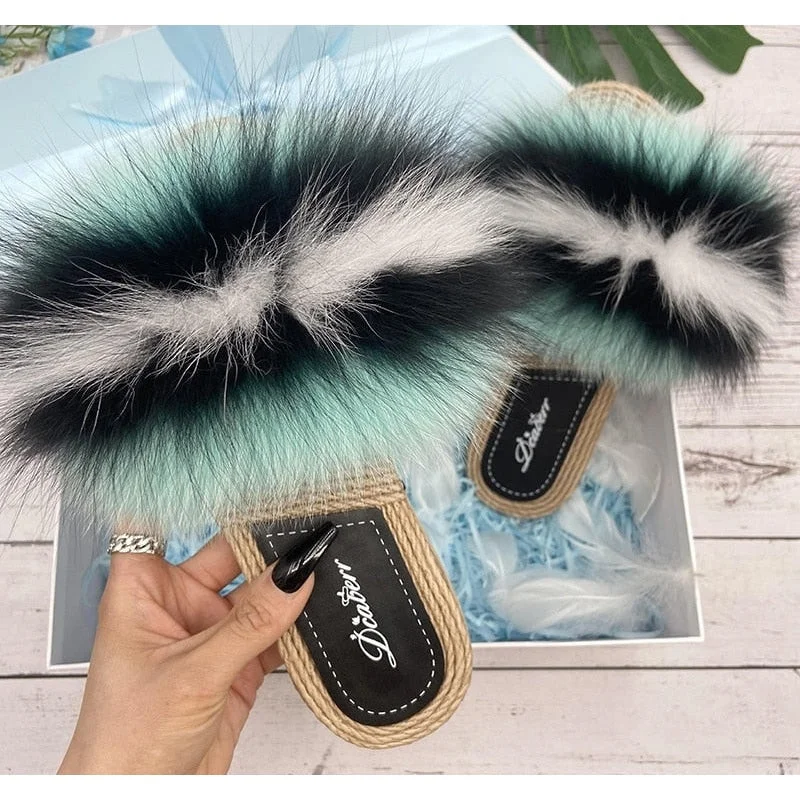 Absurdly Cheap Sale Women's Natural Fox Real Fur Synthetic Straw Flat Flip Flops Sandals Absurdly Cheap Sale Women's Natural Fox Real Fur Synthetic Straw Flat Flip Flops Sandals