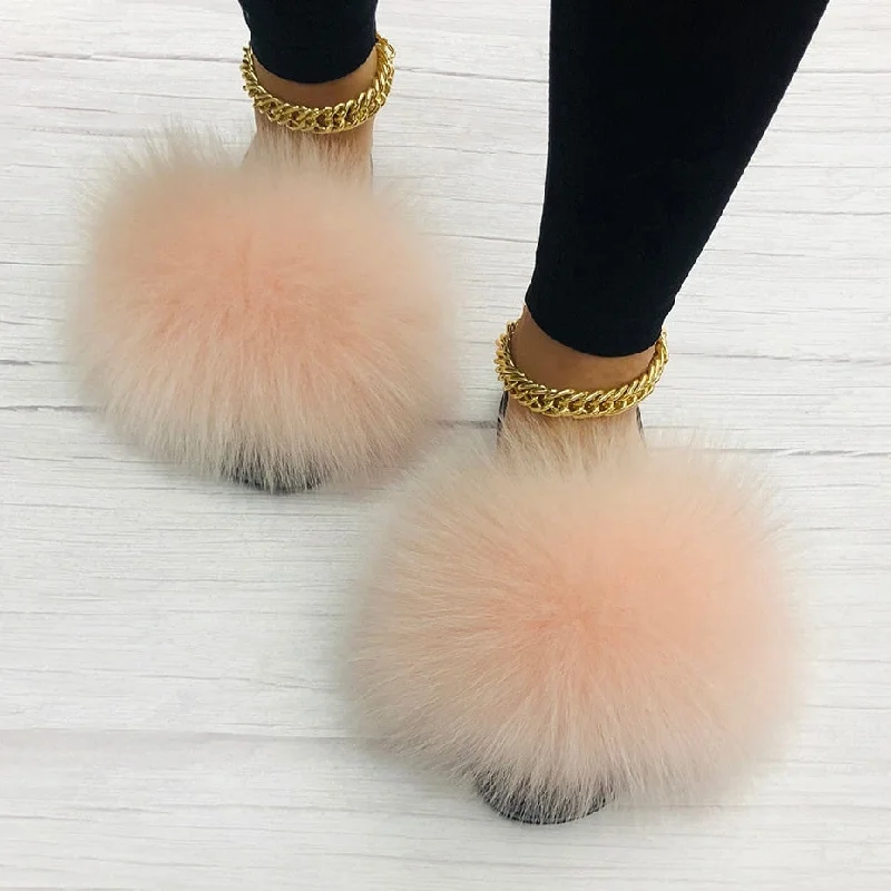Trendy Flats Sale Women's Rubber Powder Summer Big Fluffy Real Fox Fur House Slippers Trendy Flats Sale Women's Rubber Powder Summer Big Fluffy Real Fox Fur House Slippers
