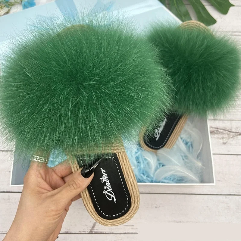 Fashion Forward Women's Sexy Raccoon Natural Fox Fur Fluffy Flip Flop House Slippers Fashion Forward Women's Sexy Raccoon Natural Fox Fur Fluffy Flip Flop House Slippers