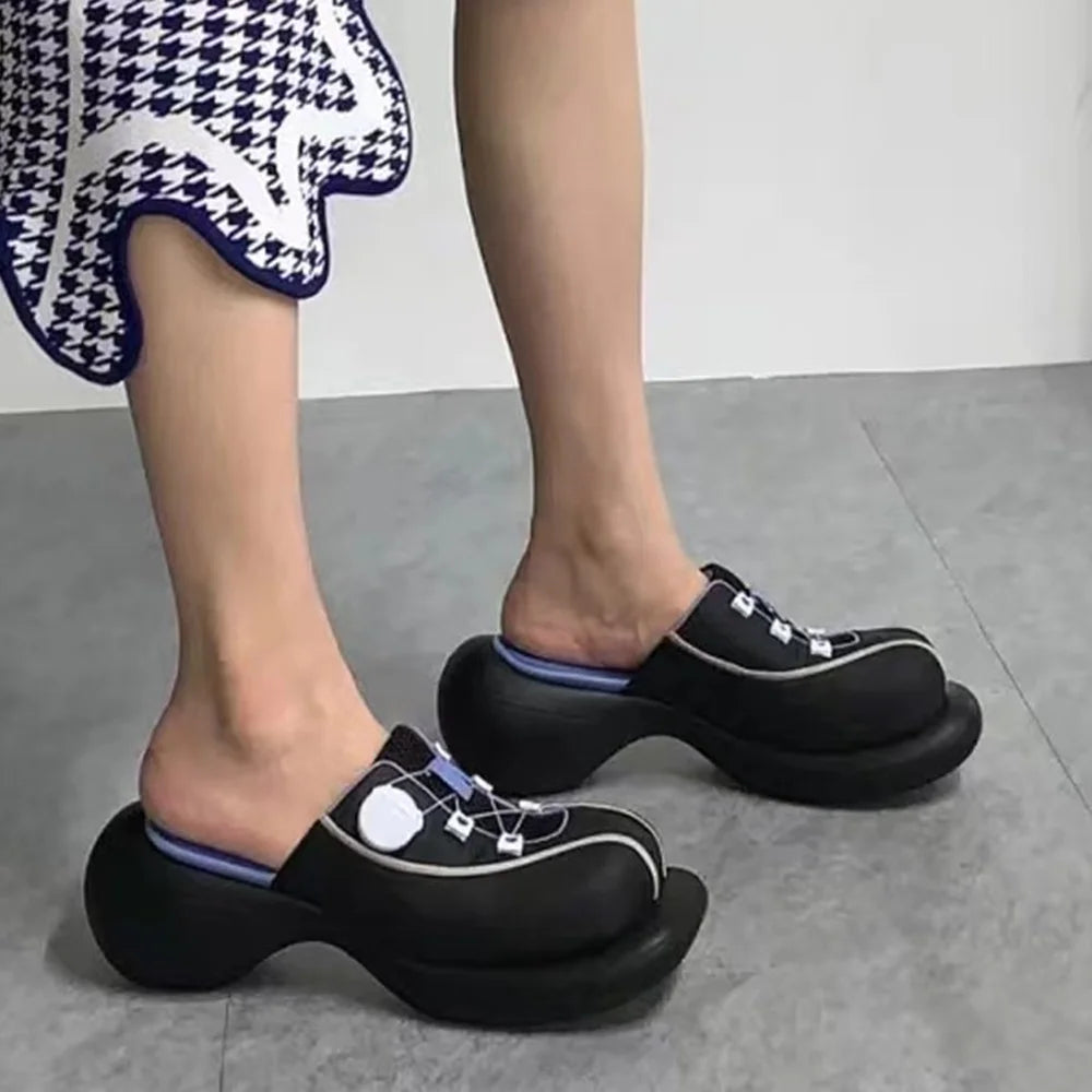 Sale For Women Women's Square Toe Cross Tied Thick Soled Slip On Summer Slippers