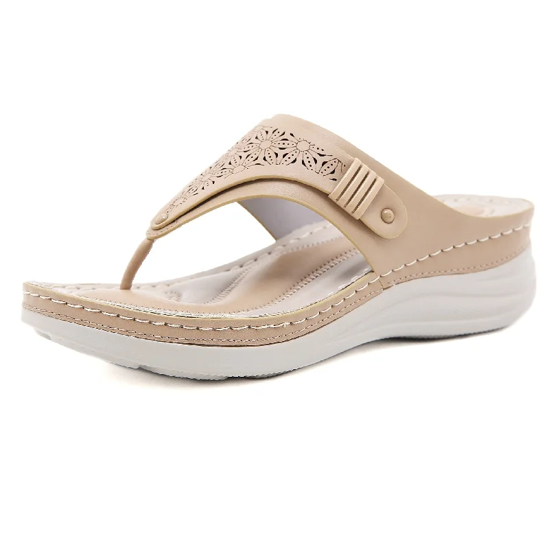 Fashion Sale Women's Summer Beige Leisure Style Solid Pattern Flat Flip-Flop Slippers Fashion Sale Women's Summer Beige Leisure Style Solid Pattern Flat Flip-Flop Slippers